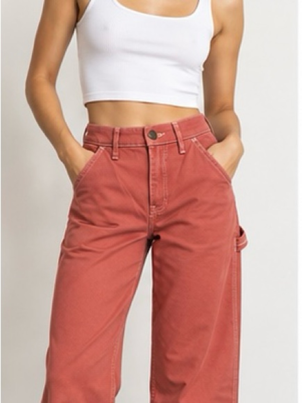 American Apparel Crop Carpenter Jeans Dusty Rose Terracotta Wide Leg Utility